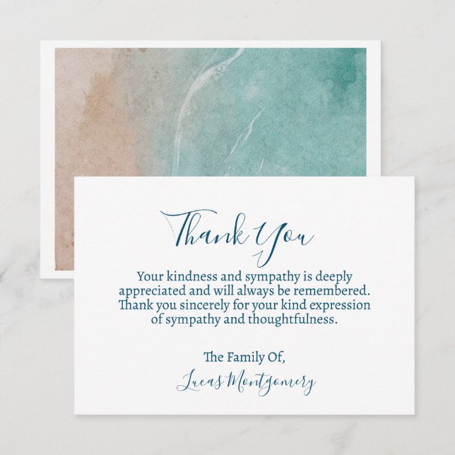 Ocean Beach Funeral Thank You, Sympathy   Note Card (Front/Back)