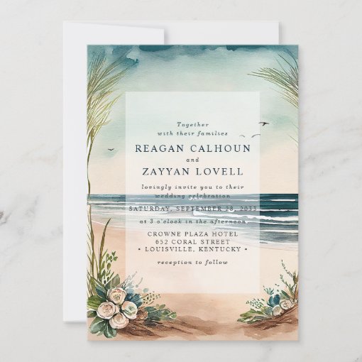 Ocean Beach Grass And Roses Wedding Invitation Zazzle