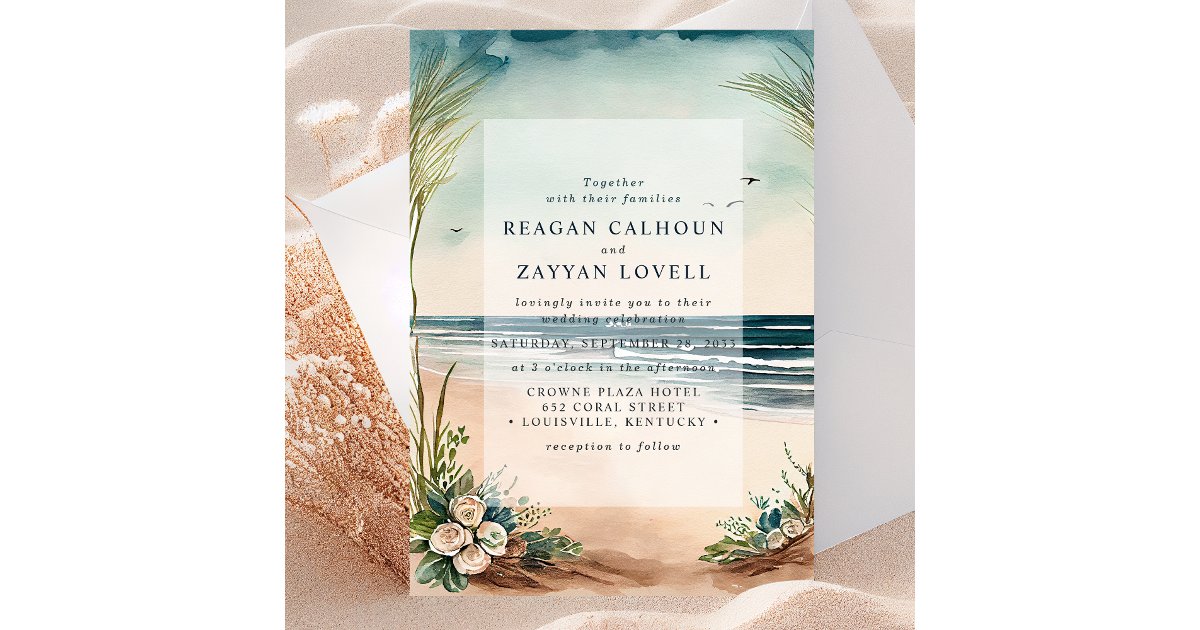 Ocean Beach Grass And Roses Wedding Invitation Zazzle
