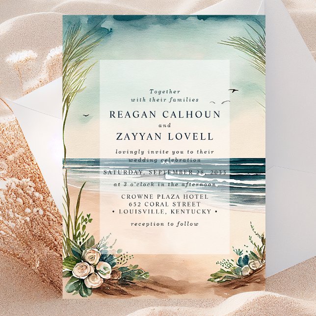 Ocean Beach Grass And Roses Wedding Invitation (Creator Uploaded)