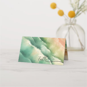 Ocean Beach Green Wedding Watercolor Table Place Card