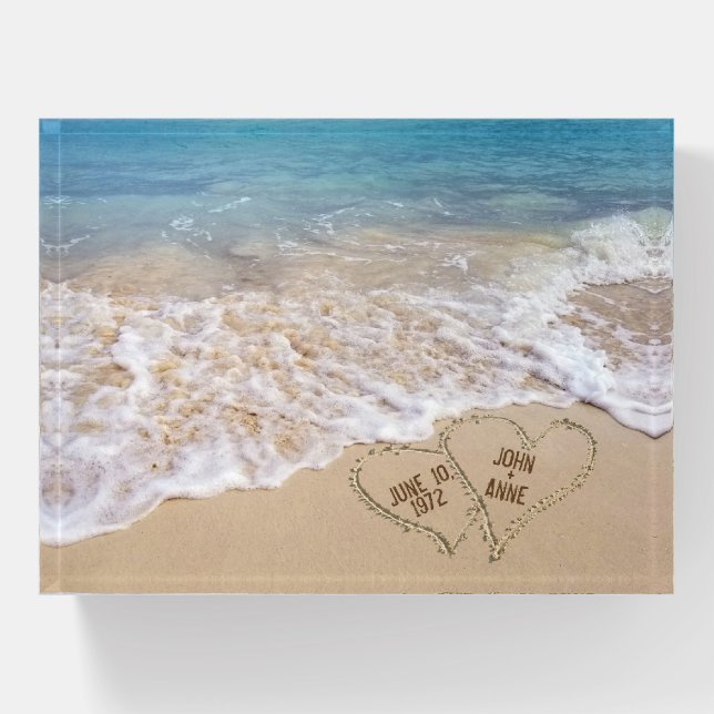 Ocean Beach Hearts Anniversary Paperweight (Front)