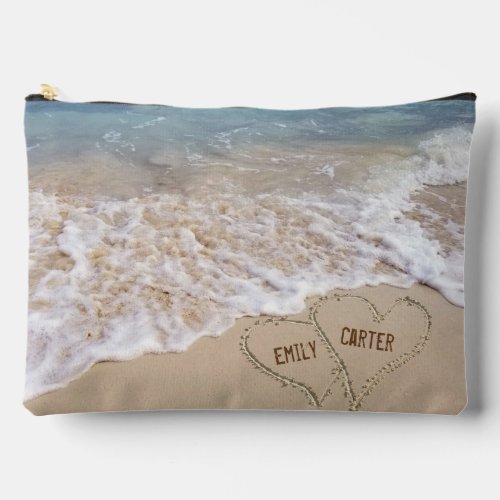 Ocean Beach Hearts With Names Accessory Pouch