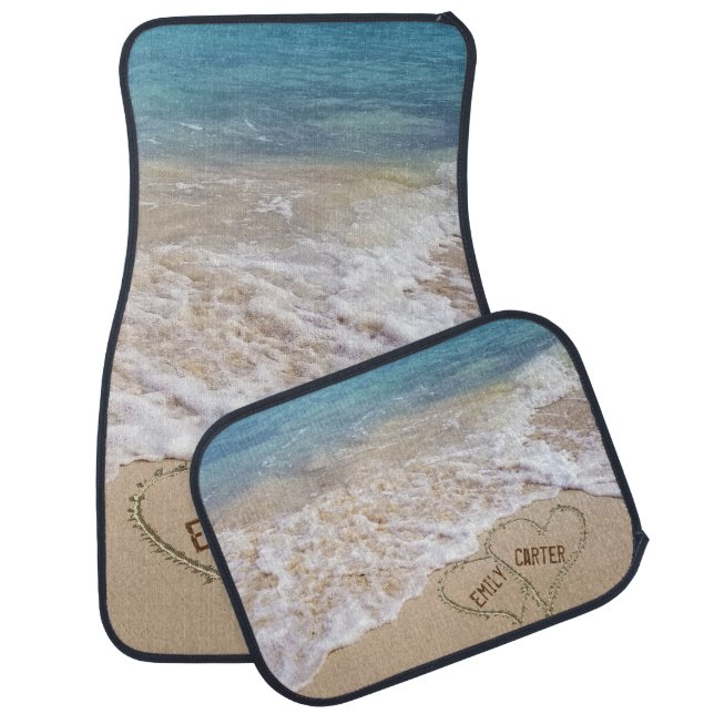 Ocean Beach Hearts with Names Car Floor Mat (Set)