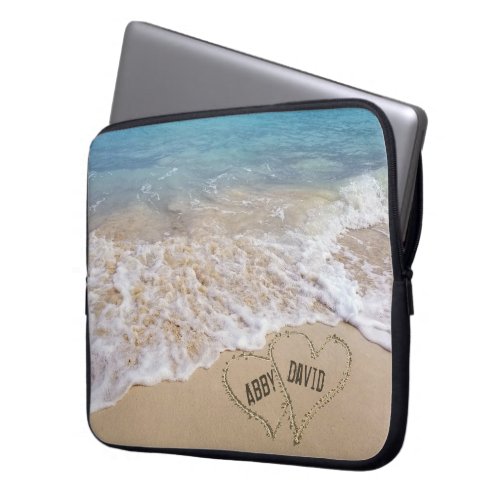Ocean Beach Hearts with Names Laptop Sleeve
