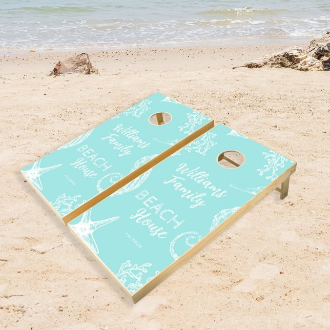 Ocean beach house family name personalized cornhole set (Creator Uploaded)