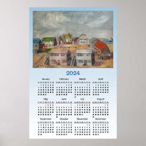 Ocean Beach Houses 2024 Scenic Calendar Poster