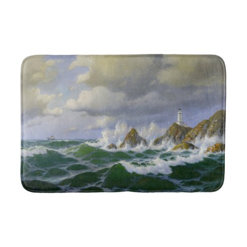 Ocean Beach Lighthouse Waves Boat Rocks Bathmat