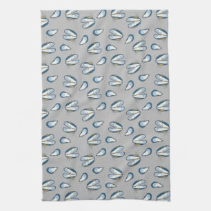 Ocean Beach Mussel Shells- Grey Kitchen Towel