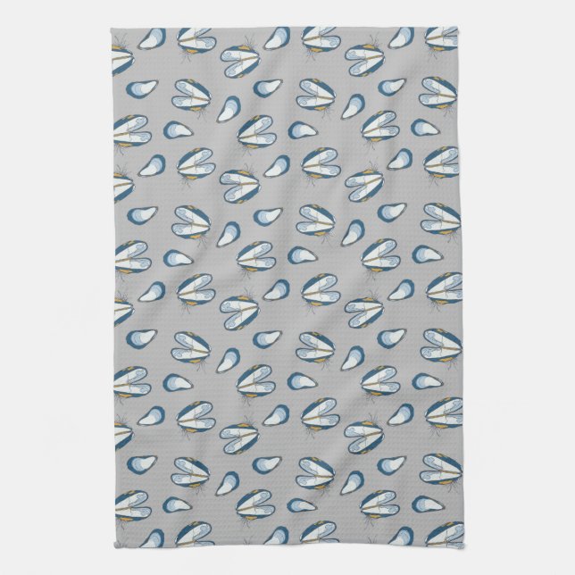 Ocean Beach Mussel Shells- Grey Kitchen Towel (Vertical)