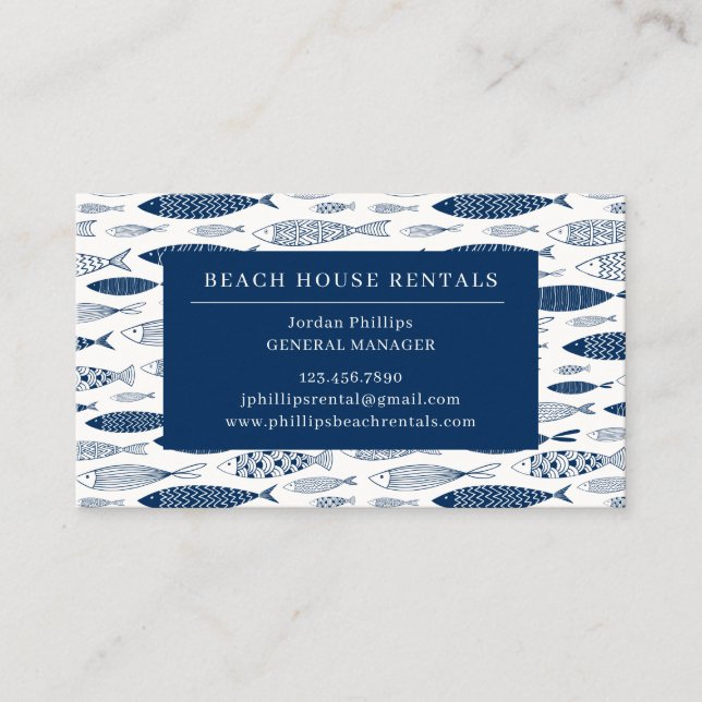 Ocean Beach Nautical Fish Pattern Business Card (Front)