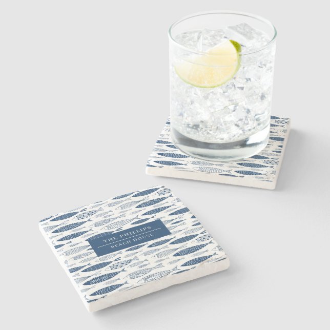 Ocean Beach Nautical Fish Pattern Stone Coaster (Side)