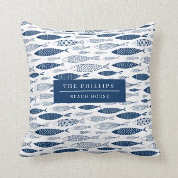 Ocean Beach Nautical Fish Pattern Throw Pillow by marlenedesigner at Zazzle