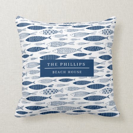 Ocean Beach Nautical Fish Pattern Throw Pillow
