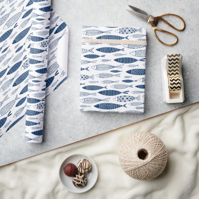 Ocean Beach Nautical Fish Pattern Wrapping Paper (Crafts)