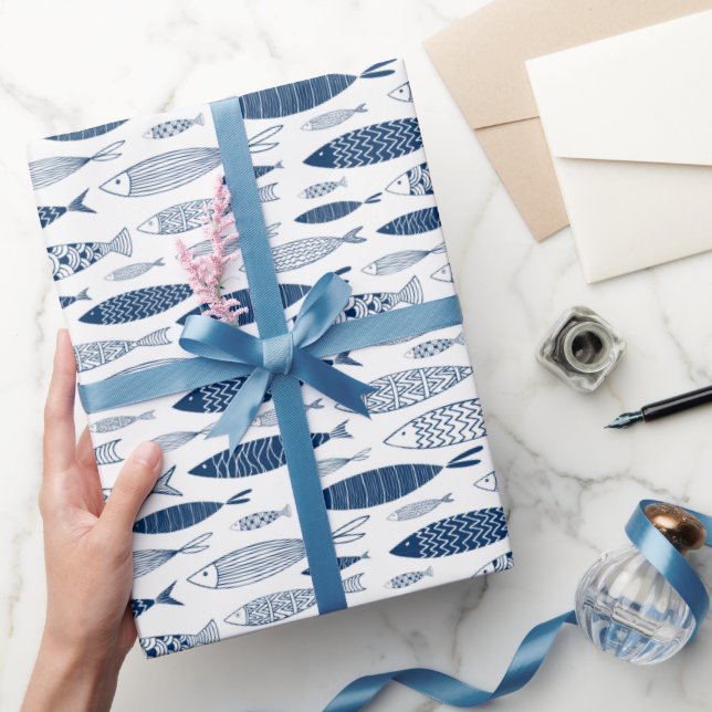 Ocean Beach Nautical Fish Pattern Wrapping Paper (Gifting)