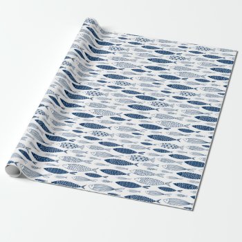 Ocean Beach Nautical Fish Pattern Wrapping Paper by marlenedesigner at Zazzle