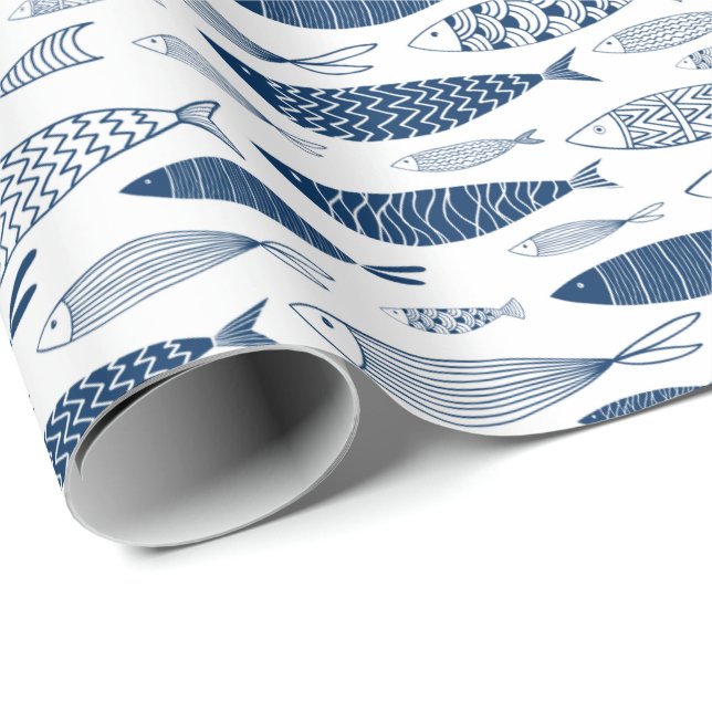 Ocean Beach Nautical Fish Pattern Wrapping Paper (Roll Corner)