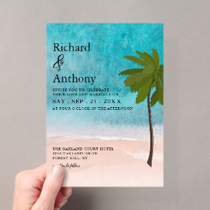 Ocean Beach Palm Tree Wedding Acrylic Invitations