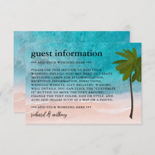 Ocean Beach Palm Tree Wedding Detail Enclosure Card