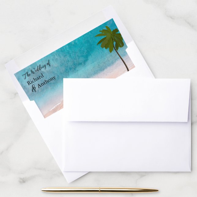 Ocean Beach Palm Tree Wedding Envelope Liner (Desk)