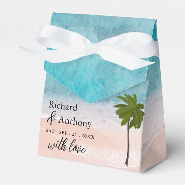 Ocean Beach Palm Tree Wedding Favor Boxes (Front Side)
