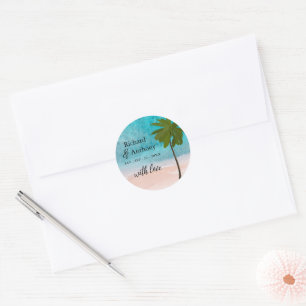 Ocean Beach Palm Tree Wedding Favor Classic Round Sticker