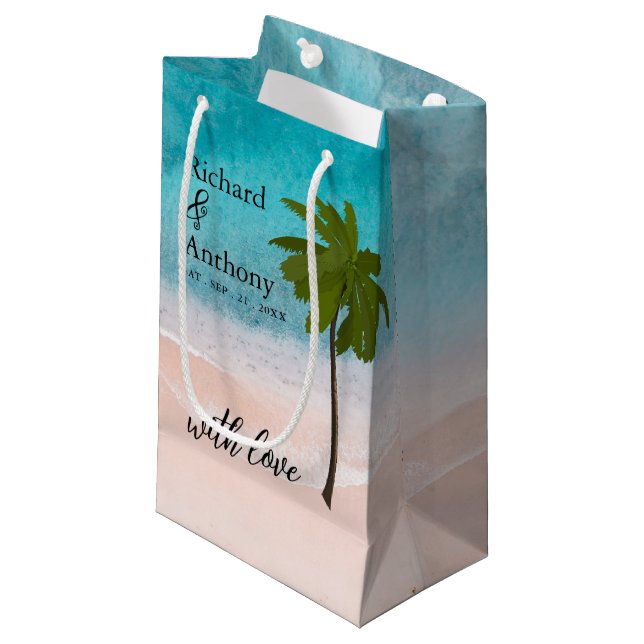 Ocean Beach Palm Tree Wedding Favor Small Gift Bag (Front Angled)