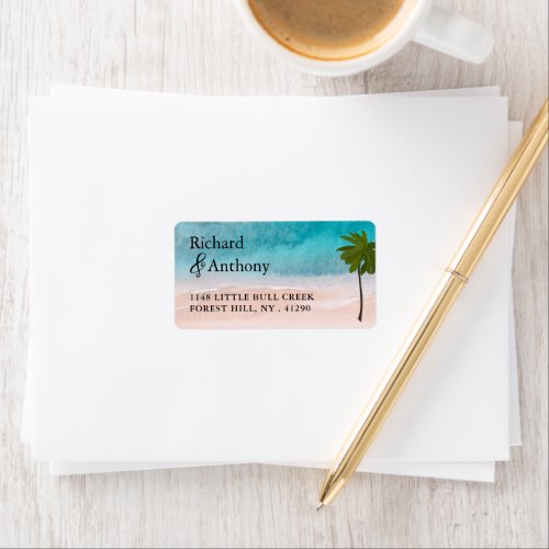 Ocean Beach Palm Tree Wedding Label