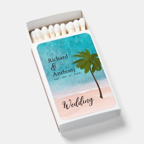 Ocean Beach Palm Tree Wedding Matchboxes