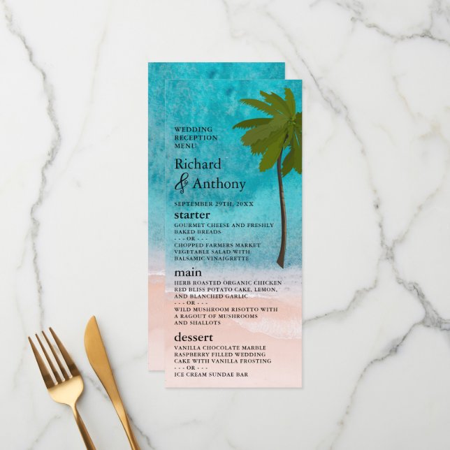 Ocean Beach Palm Tree Wedding Menu (Front/Back In Situ)