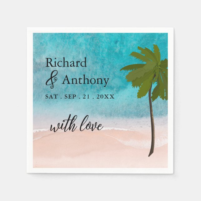 Ocean Beach Palm Tree Wedding Napkins (Front)