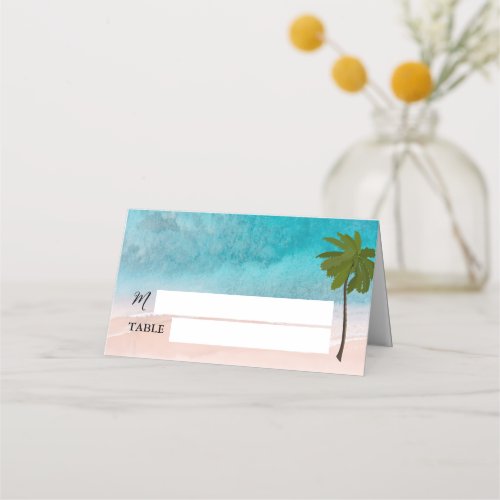 Ocean Beach Palm Tree Wedding Place Card