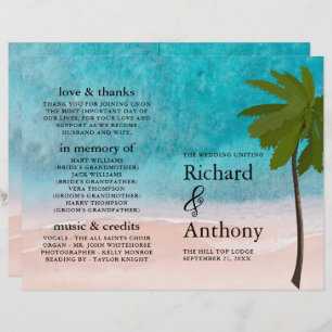 Ocean Beach Palm Tree Wedding Program