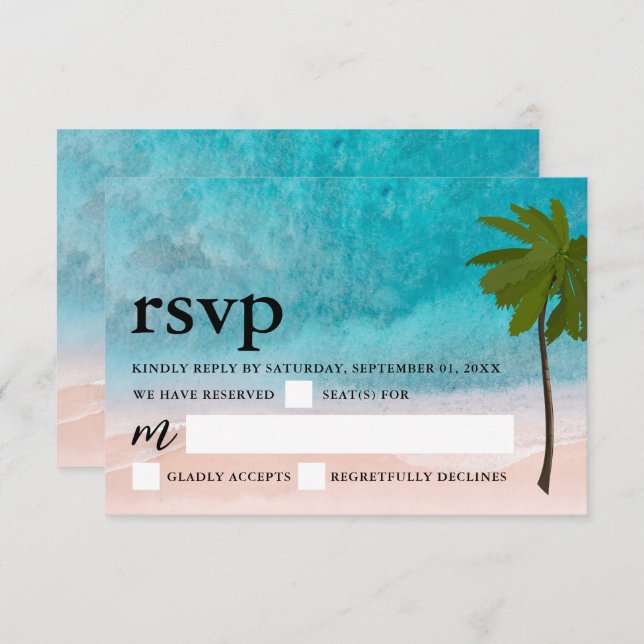 Ocean Beach Palm Tree Wedding RSVP Card (Front/Back)