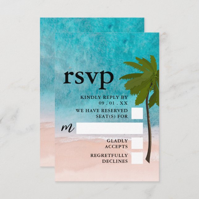 Ocean Beach Palm Tree Wedding RSVP Card (Front/Back)