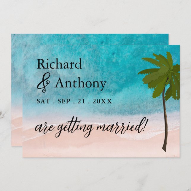 Ocean Beach Palm Tree Wedding Save The Date (Front/Back)