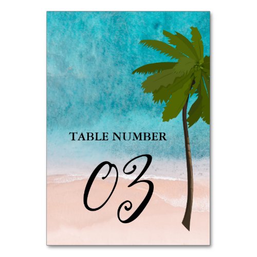 Ocean Beach Palm Tree Wedding Table Number