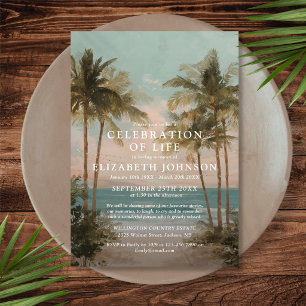 Ocean Beach Palm Trees Celebration of Life Funeral Invitation