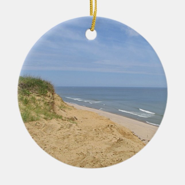 Ocean beach photo ceramic ornament (Front)