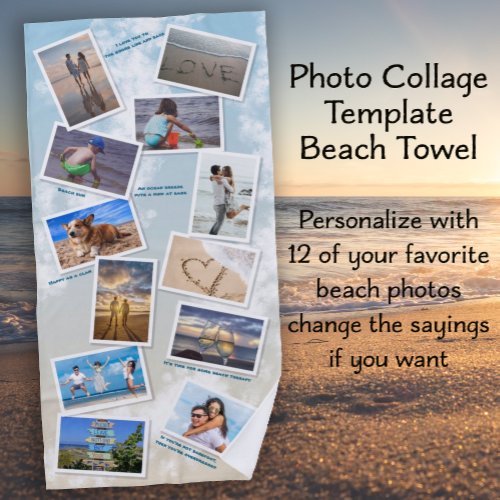 Ocean Beach Photo Collage Template Beach Towel