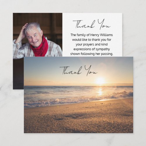 Ocean Beach Photo Funeral Memorial Thank You Card