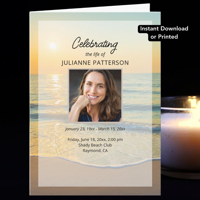 Ocean Beach Photo Instant Download Funeral Program (Creator Uploaded)