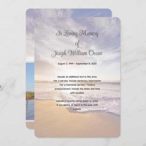 Ocean Beach Photo Memorial Funeral Service Card