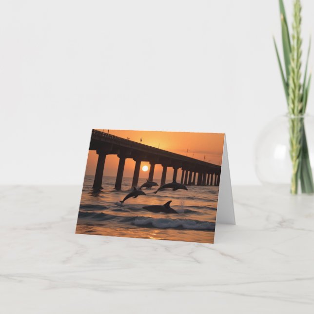 Ocean Beach Pier - Beach Sunset Dolphins  Thank You Card (Front)