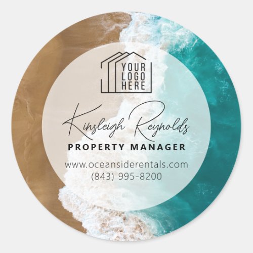 Ocean  Beach Rental Property Manager Custom Photo Classic Round Sticker