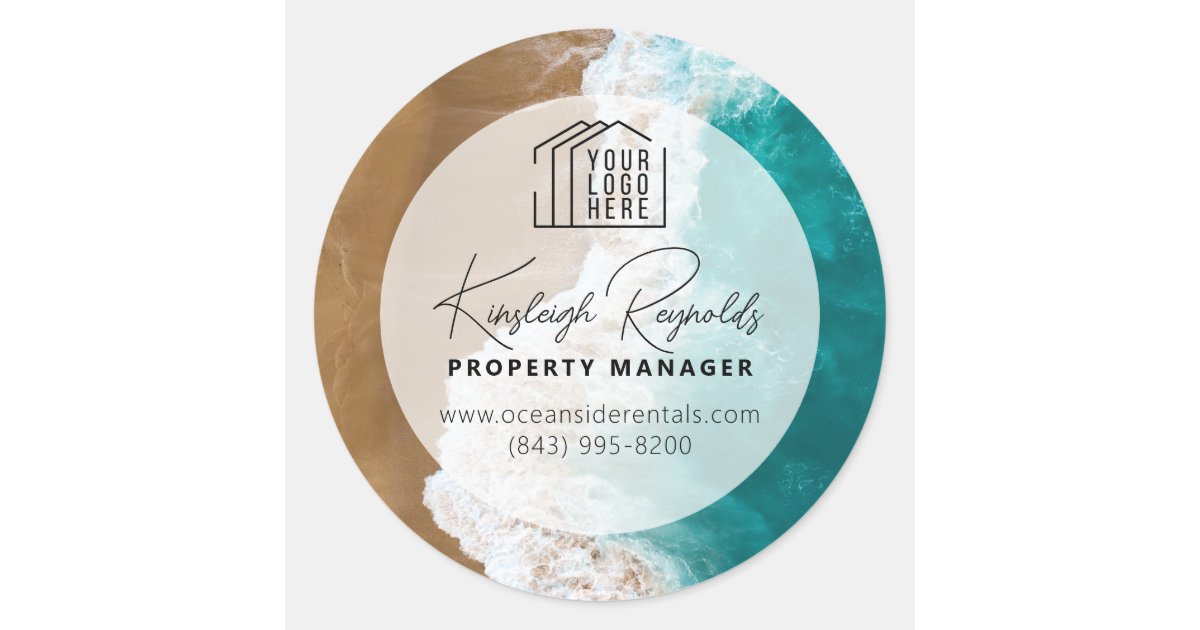 Short Term Rental Program Sticker Ocean / Beach Rental Property Manager Custom Photo Classic Round ...