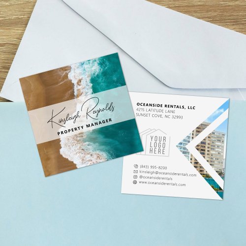 Ocean  Beach Rental Property Manager Custom Photo Square Business Card