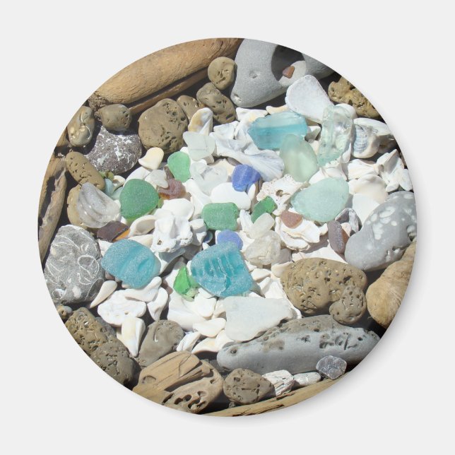 Ocean Beach Rock Garden magnets Sea Glass Shells (Front)