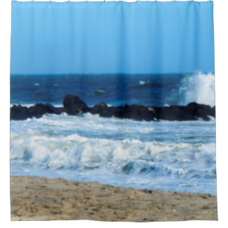 ocean beach rocks Cape May NJ photo shower curtain